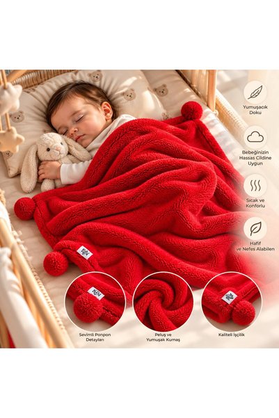 KUTLU MAISON Bebek/Çocuk Battaniye Ponponlu Welsoft 100x110