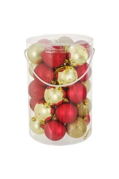 ANTBRO Set 30 Globuri de Crăciun din Plastic Roșii și Aurii Ø7cm cu Beteală, ...