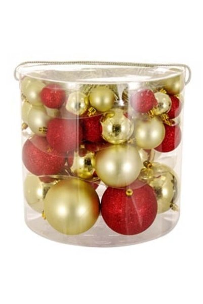 ANTBRO Set Globuri de Crăciun Aurii și Roșii 4-6-8-10cm cu Beteală, 54 buc, F...