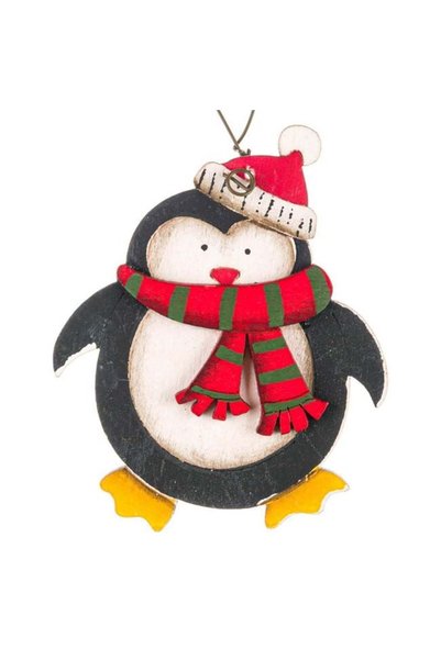 ANTBRO Ornament Brad de Crăciun Vintage Pinguin din Lemn cu Fular 8cm, ANTBRO®
