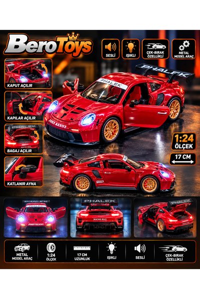 Online Porsche 911 GT3 RS 1:24 Metal Model Araba 17 CM – Işıklı Sesli, Çek Bı...