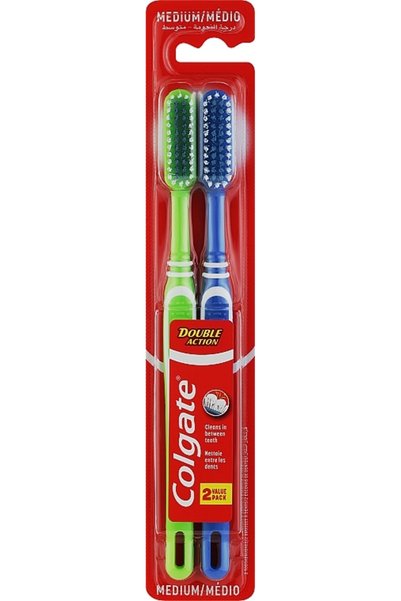 Colgate Periuță de dinți manuală Double Action cu peri medii, set 2 bucăți ve...