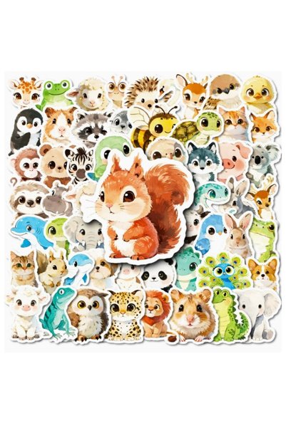 The Hub Set 56 Stickere Decorative, Animale in Stil Acuarela, Multicolor