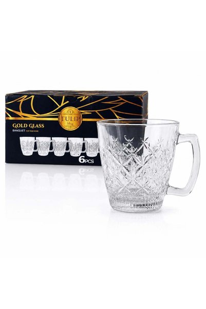 More Set de 6 căni de sticlă, transparente, 8x7.5x5cm, Model Cristal cu mâner,