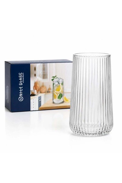 More Set of 6 glasses, ribbed pattern, 13cm, transparent