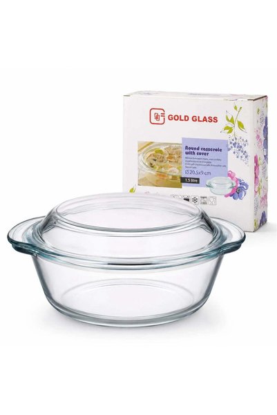 More Vas rotund 20.5x9cm cu capac, din sticlă termorezistentă, 1.5L, pentru c...