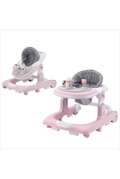 My Baby مشاية أطفال 2 في 1 مع موسيقى وألعاب تفاعلية وفرامل أمان وردي