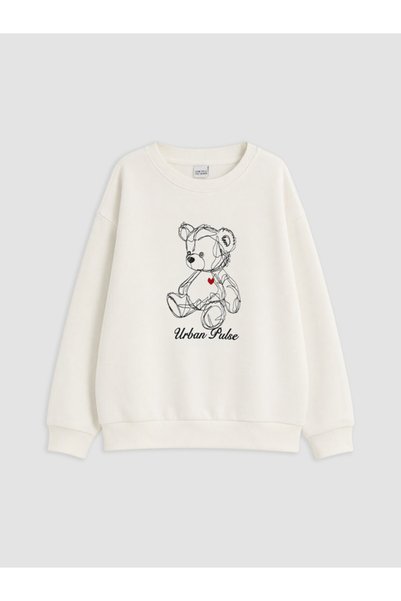 LC Waikiki Rmz Gi̇yi̇m Farkiyla Zero Roba Collar Embroidered Girls' Sweatshirt