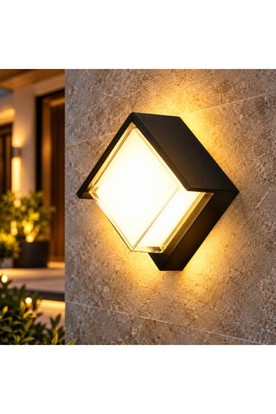 SANITEXPERT Aplică de perete LED tip diamant, 12W, Lumină caldă, Protecție IP65, 16 × 16 cm, Design geometric modern, Negru
