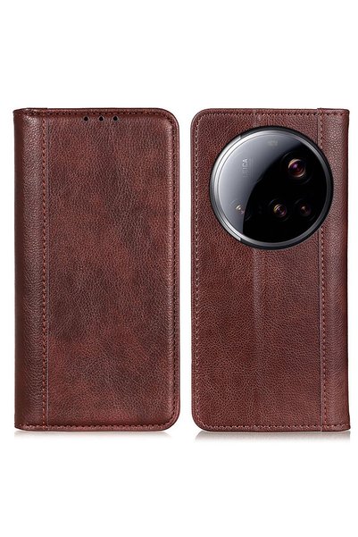XGSM Husă tip carte pentru Xiaomi 15 Ultra, Piele despicată, Maro