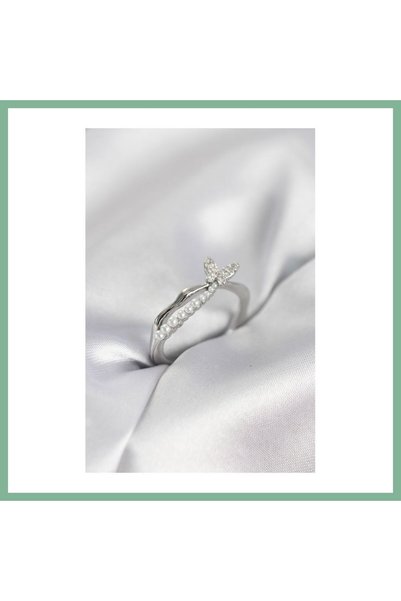 BŞK VİRGO Silver Color Tailed Butterfly Model Pearl Women's Ring Bsk2026