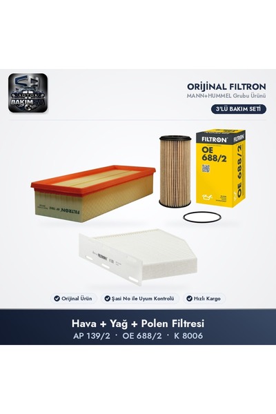 Filtron Q3 8U / Scirocco 3 2.0 TSI Filtre Bakım Seti (Hava+Yağ+Polen) -