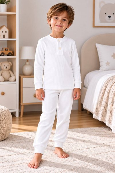 Fil Kids Boy's 100% Cotton Winter White Twill Collar Buttoned Long Sleeve Bas...