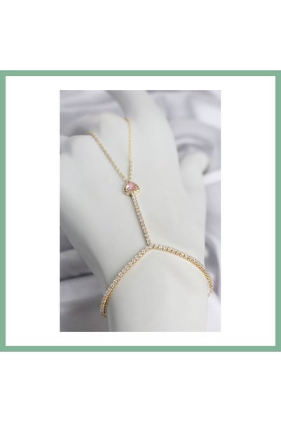 BŞK VİRGO Gold Color Brass Zircon Stone Pink Heart Model Şahmeran Bsk2026