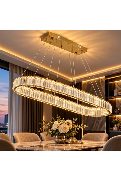 SANITEXPERT Candelabru LED suspendat cu cristale, design oval, 64W, 100×35×10...