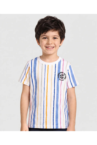 Pine kids قميص قطني 100% مخطط بأكمام نصفية - متعدد الألوان متوفر عبر الإنترنت...