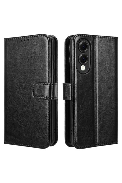 XGSM Husă tip carte Samsung Galaxy S25 Edge, Portofel Crazy Horse, Negru