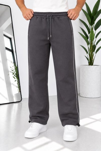 WAFRA Men's Premium Quality 3-Thread Cotton Baggy Sweatpants with Ribbed Sides