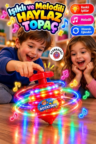 OYUNKAFASI Işıklı ve Melodili Haylaz Topaç Oyuncak – 4 Farklı Model, LED Işık...