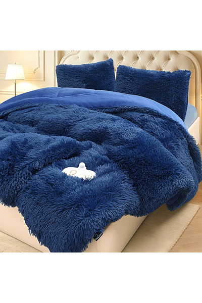 decorami Pilota Cocolino Fluffy, 200x230cm si 2 fete de perna 50x70cm, Bleumarin