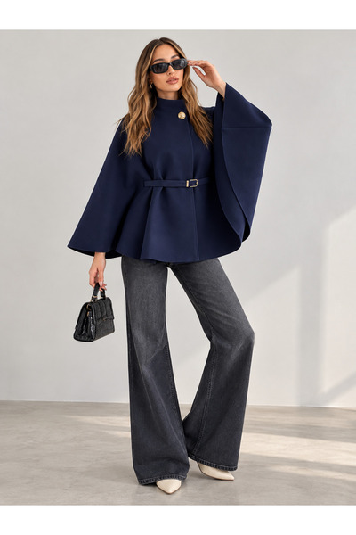 Fabress Kadın Kemerli Pelerin Model Şık Panço