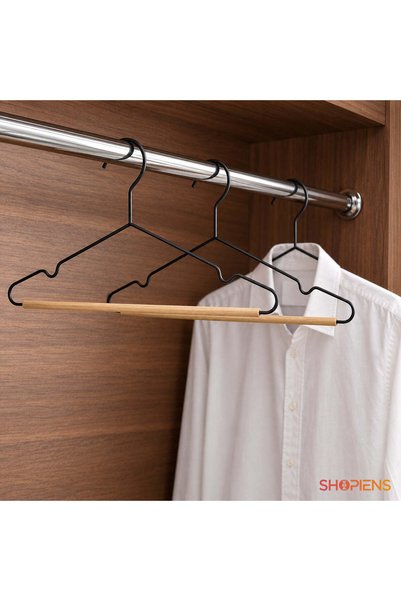 SHOPIENS Set 3 Umerase Negre Cu Bara Din Lemn