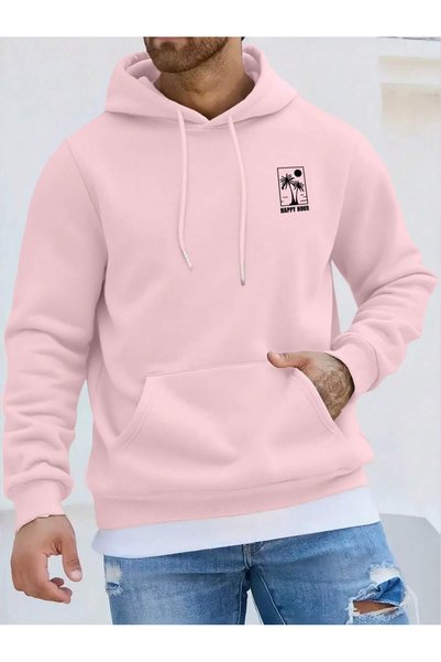 over head oh Men's Happy Hour Figure Printed Oversize 3 Thread Hoodie Sweatshirt