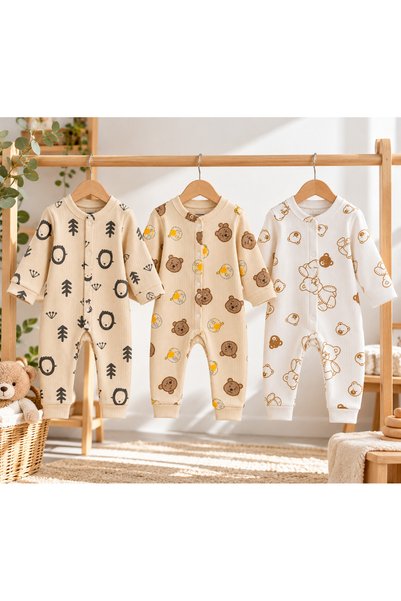 Tudekids TUDE KİDS %100 PAMUK 3'LÜ BEBEK TULUMU 3-6-9 AYLIK