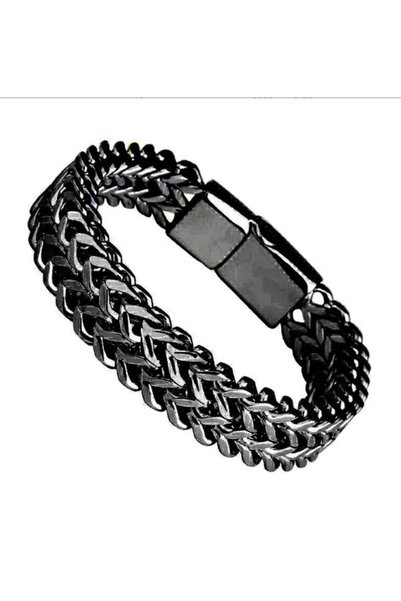 Alviro Brățară bărbătească punk din oțel inoxidabil, neagră, 10 mm, 23 cm