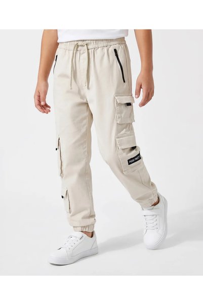 Primo Gino Cotton Woven Twill Lycra Full Length Joggers with Cargo Pockets - ...