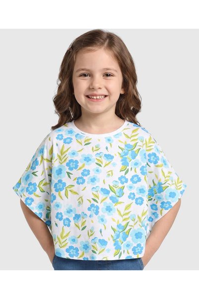 Pine kids بلوزة بونشو قطنية محبوكة بأكمام نصفية وطباعة زهور - متعددة الألوان ...