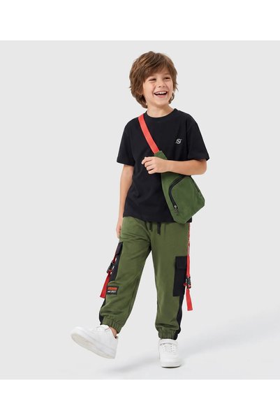 Ollington St. Cotton Knit Half Sleeves T-Shirt with Sling Bag & Jogger Set - ...