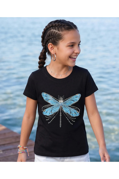 Pine kids قمصان قطنية محبوكة مزينة برسومات اليعسوب - أسود