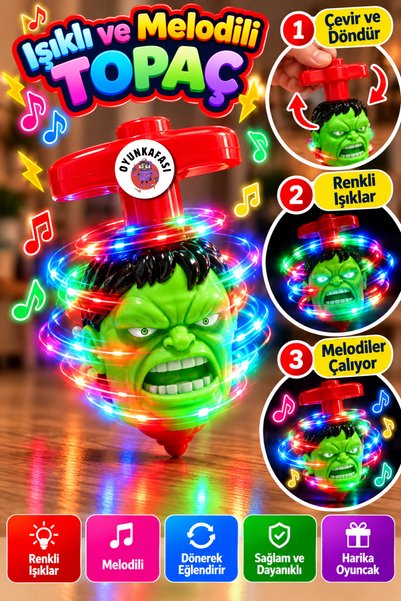 OYUNKAFASI Işıklı ve Melodili Haylaz Topaç Oyuncak – 4 Farklı Model, LED Işık...