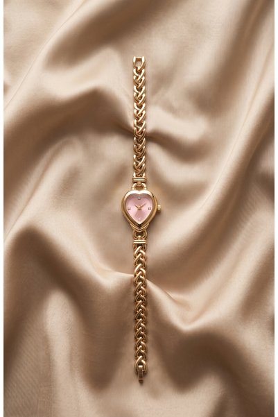 KLISHE Butik Women's Steel Watch Gold Color & Pink Heart Design Dial Vintage Luxury |   Old Money Stylish Elegant Women's Wristwatch |   Limited Edition 2027