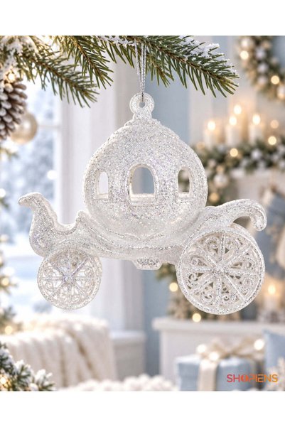 SHOPIENS Ornament Brad Craciun Caleasca Alba Irizata 11 cm