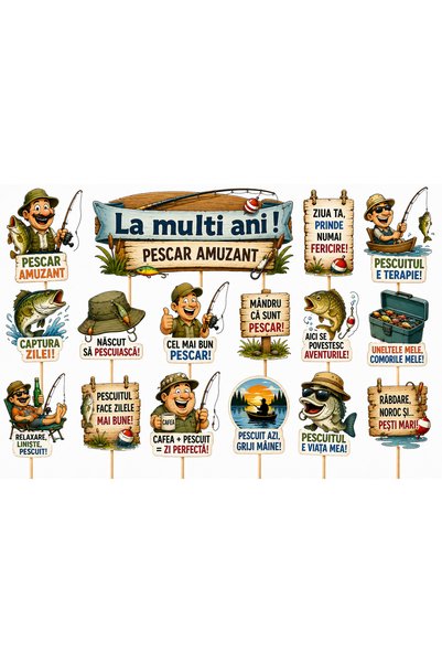 DecoParty Set de decor pentru tort – Tematică amuzantă cu pescari, 16 piese, ...