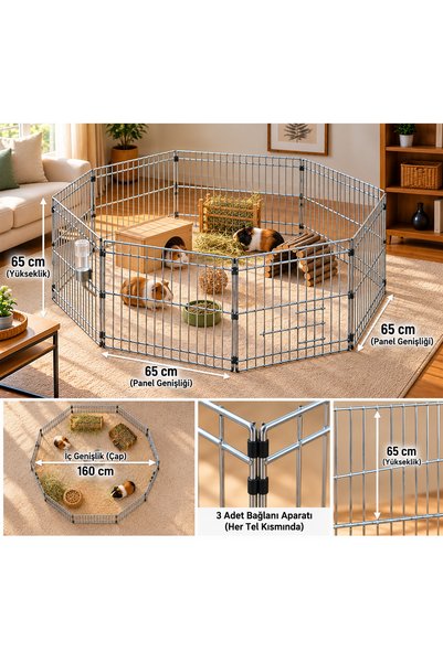 BRK 5 fonksiyonlu 65*130*65 cm köpek kedi kemirgen oyun alanı galvanizli