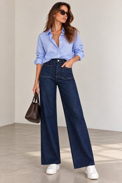 Gigi Atelier Lacivert Yüksek Bel Straight Jean Pantolon