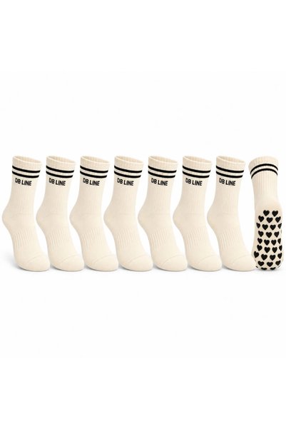 ELİSY DB LINE Kaydırmaz Yoga Pilates Çorabı 8'li | Pamuklu Silikon Taban, Barre Stüdyo Spor