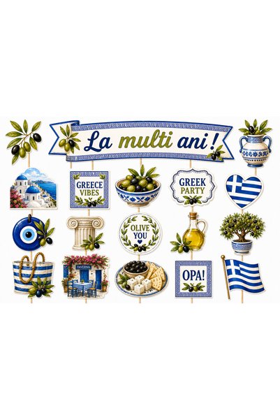DecoParty Set de decorațiuni pentru tort – Tematică Petrecere Greacă, 18 pies...