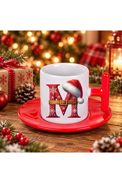 LADİJİTAL BASKI ÇÖZÜMLERİ Red Single Christmas Turkish Coffee Cup with Letter...
