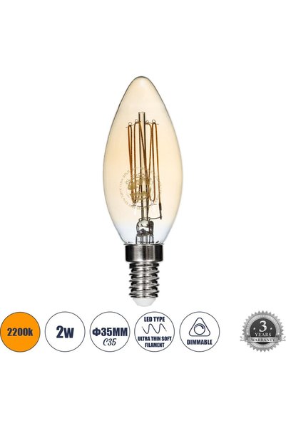 GloboStar® GloboStar Λάμπα LED Υπέρλεπτη με Μαλακό Σπιράλ Νήμα E14 C35 Κερί 2...