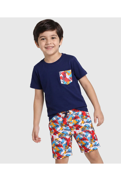Pine kids Cotton Half Sleeves Text Printed Short Pajama Set - Multicolor