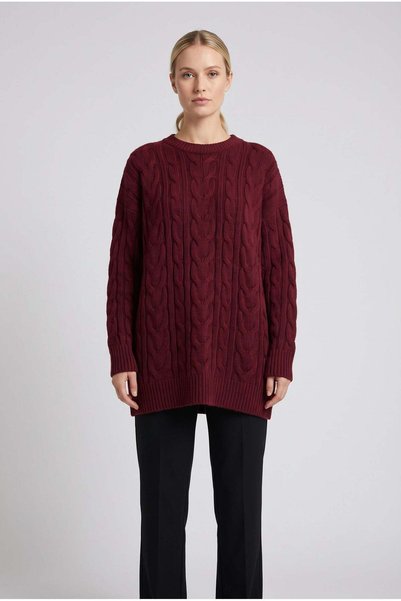 VACHT Women's Burgundy Light Loose Hair Knit Boxy Fit Extra Long Sleeve Sweat...