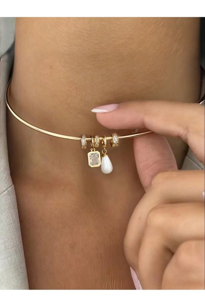 The Casius. Colier choker dama rigid, auriu, cu pandantiv din zirconiu cubic ...