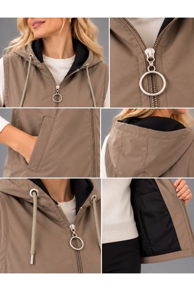 duygu altıntaş Women's Hooded Fleece Lined Zippered Waterproof Vest