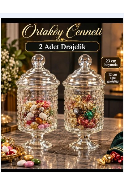 ORTAKÖYCENNETİ 2 ad drajelik şekerleme saklama kabı büyük boy 23 cm boyu 12 c...