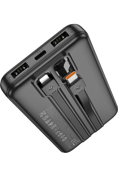 Hoco Powerbank 10000 mAh με καλώδια Type C + Lightning 2A J118 μαύρο