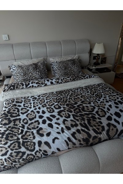 la lune home طقم غطاء لحاف من القطن الساتان بنقشة الفهد مقاس مزدوج